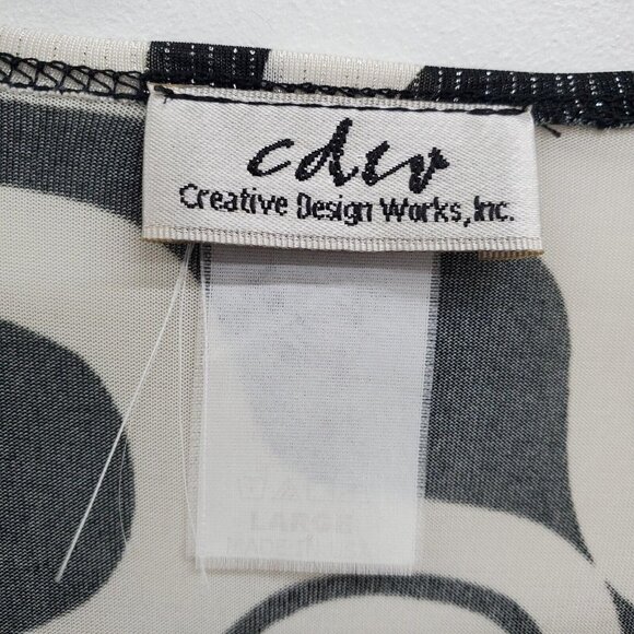 Womens Black & White Sleeveless‎ V-Neck Blouse Top Size L Beaded Waist Stretch - Picture 9 of 13